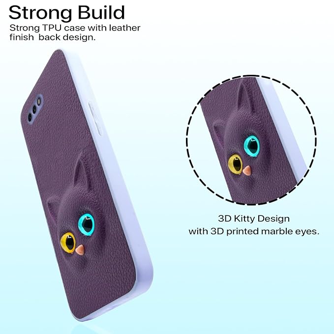 SNP- Oppo A3s / Realme C1 Back Cover for Girls | Cute Cat Leather Finish | Soft TPU | Case for Oppo A3s / Realme C1 (PURPLE) - Image 3
