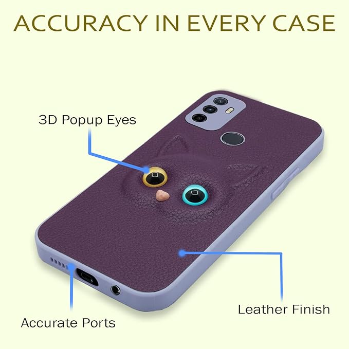 SNP- Oppo A53 Back Cover for Girls | Cute Cat Leather Finish | Soft TPU | Case for Oppo A53 (PURPLE) - Image 4