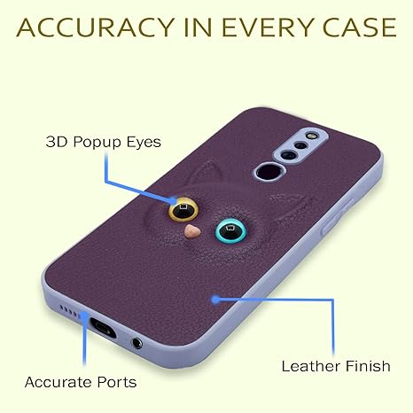 SNP- Oppo F11 Pro Back Cover for Girls | Cute Cat Leather Finish | Soft TPU | Case for Oppo F11 Pro (Purple) - Image 3
