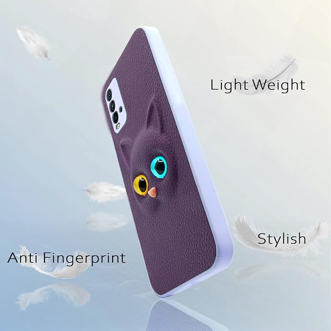 SNP- Redmi 9 Power Back Cover for Girls | Cute Cat Leather Finish | Soft TPU | Case for Mi Redmi 9 Power (PURPLE) - Image 4