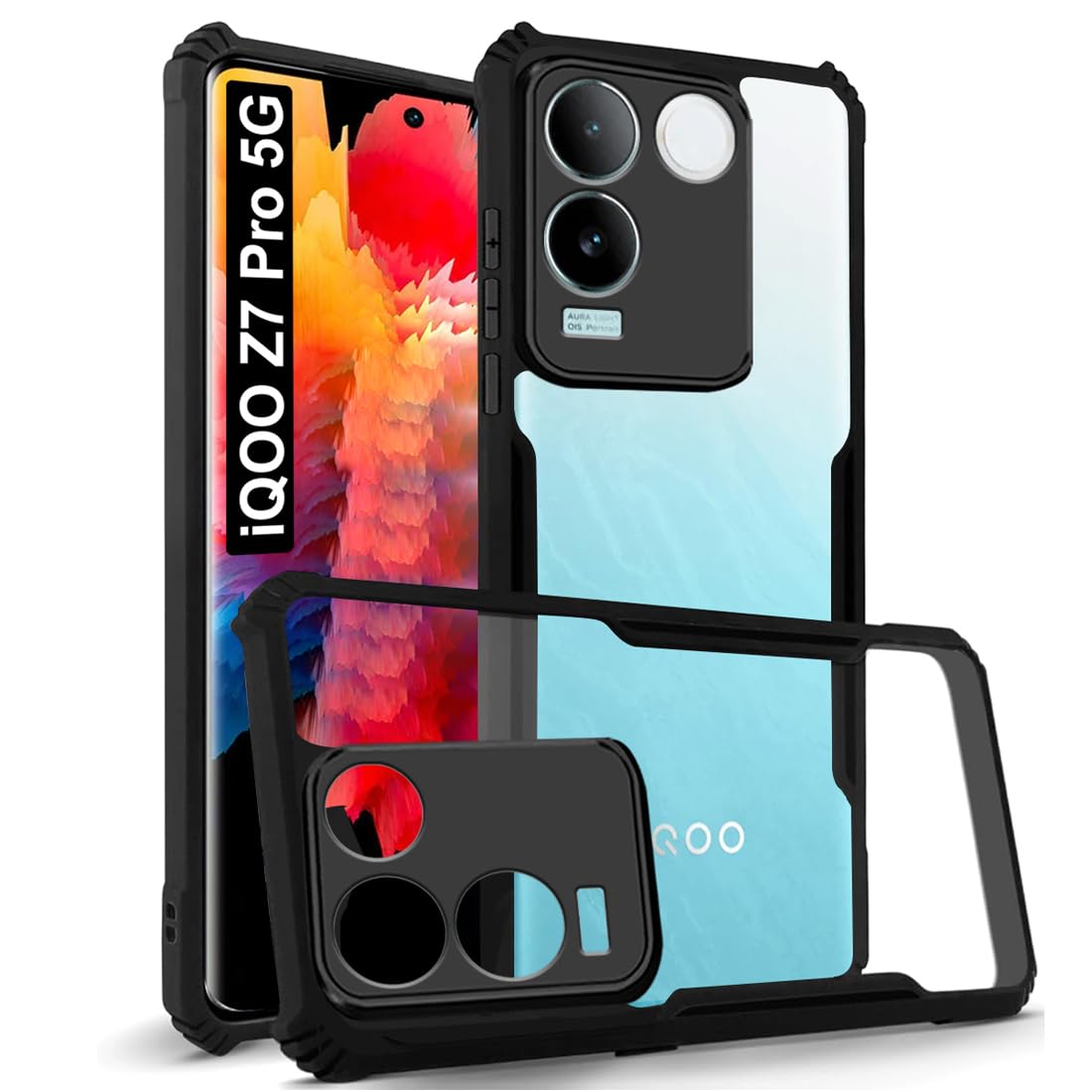 SNP- Backcover for iQOO Z7 Pro/Vivo T2 Pro (5G) | Camera Protection Shockproof Bumper-Edge | Acrylic Crystal Clear 360 Degree Protection TPU+PC | Transparent Eagle Back Case Cover (Black) - Image 4