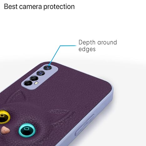 SNP- Realme 7 / Narzo 30 4G / Narzo 20 Pro Back Cover for Girls | Cute Cat Leather Finish | Soft TPU Case (PURPLE) - Image 4