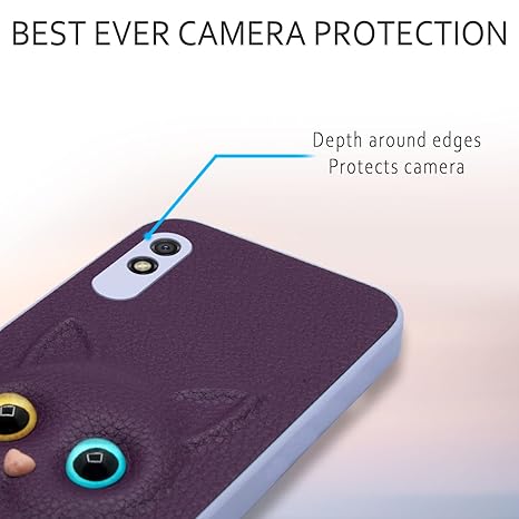 SNP- Redmi 9A / 9i / 9A Sport Back Cover for Girls | Cute Cat Leather Finish | Soft TPU | Case for Mi Redmi 9A / 9i / 9A Sport (PURPLE) - Image 4