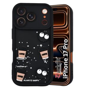 SNP- Back Case Cover Compatible for iPhone 17 PRO | Cute Fun Cartoon 3D Ball Coffee Silicone Case | Body Protection | Camera Protection | Shock Proof (BLACK)