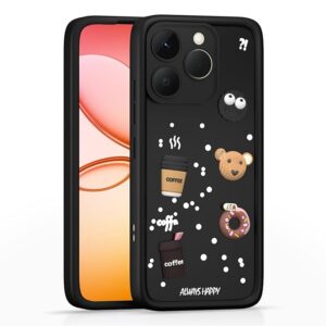 Back Cover for Realme 15T 5G / Realme Narzo 90 5G | 3D Bear Silicone Cute & Fun Coffee Cartoon | Full Body Protection Bumper Case (BLACK