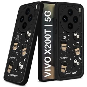 SNP- Silicone Back Cover Case for Vivo X200T 5G | Cute Fun 3D Cartoon, Coffee Design Silicone Case | Camera Protection Bump | Shockproof Back Cover Case for Vivo X200T 5G (Coffe Mug Black)