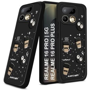 Silicone Back Cover Case for Realme 16 Pro 5G | Cute Fun 3D Cartoon, Coffee Design Silicone Case | Camera Protection Bump | Shockproof Back Cover Case for Realme 16 Pro 5G (Coffe Mug Black)