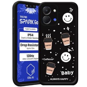 SNP- Back Case Cover Compatible for Tecno Spark GO 3 | Cute Fun Cartoon 3D Ball | Coffee Silicone Case | Camera Protection | Body Protection | Shock Proof | Color Black