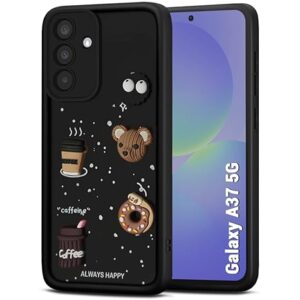 SNP- Back Cover Case for Samsung Galaxy A37 5G | Cute Fun Cartoon 3D Bear Coffee Case | Full Camera Protection | Shockproof Back Cover Case for Samsung Galaxy A37 5G (Silicone, Black)