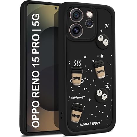 SNP- Back Case Cover Compatible for Oppo Reno 15 Pro 5G | Cute Fun Cartoon 3D Ball | Coffee Silicone Case | Camera Protection | Body Protection |Shock Proof | Color Black