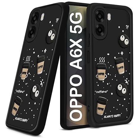 SNP- Coffee Case for Oppo A6X 5G | Cute 3D Cartoon Ball Design | Soft Silicone Back Cover for Oppo A6X 5G | Full Body & Camera Protection | BLACK