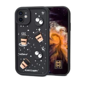 SNP- Back Case Cover Compatible for iPhone 12 | Cute Fun Cartoon 3D Ball Coffee Silicone Case | Body Protection | Camera Protection | Shock Proof (Black)
