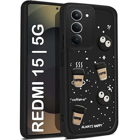 SNP- Back Case Cover Compatible for Mi Redmi 15 5G | Cute Fun Cartoon 3D Ball | Coffee Silicone Case | Camera Protection | Body Protection |Shock Proof | Color Black