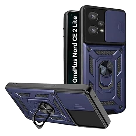 SNP-Back Case for Oneplus Nord CE2 Lite 5G with Camera Slider and Ring Stand, 360 Degree Protection (Blue)