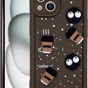 SNP- Back Case Cover Compatible for iPhone 15 | Cute Fun Cartoon 3D Ball Coffee Silicone Case | Body Protection | Camera Protection | Shock Proof (BROWN)