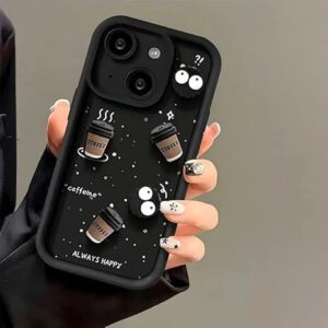 SNP- Back Case Cover Compatible for iPhone 15 PRO | Cute Fun Cartoon 3D Ball Coffee Silicone Case | Body Protection | Camera Protection | Shock Proof (BLACK)