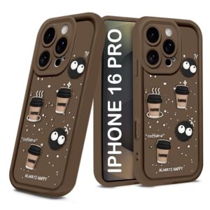 SNP- Back Case Cover Compatible for iPhone 16 PRO  | Cute Fun Cartoon 3D Ball Coffee Silicone Case | Body Protection | Camera Protection | Shock Proof (BROWN)