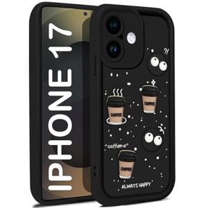 SNP- Back Case Cover Compatible for iPhone 17  | Cute Fun Cartoon 3D Ball Coffee Silicone Case | Body Protection | Camera Protection | Shock Proof (BLACK)