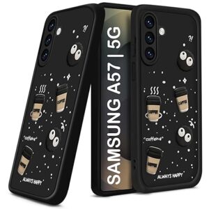 SNP- Back Cover Case for Samsung Galaxy A57 5G | Cute Fun Cartoon 3D Bear Coffee Case | Full Camera Protection | Shockproof Back Cover Case for Samsung Galaxy A37 5G (Silicone, BLACK)