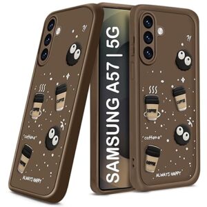 SNP- Back Cover Case for Samsung Galaxy A57 5G | Cute Fun Cartoon 3D Bear Coffee Case | Full Camera Protection | Shockproof Back Cover Case for Samsung Galaxy A37 5G (Silicone, BLACK)