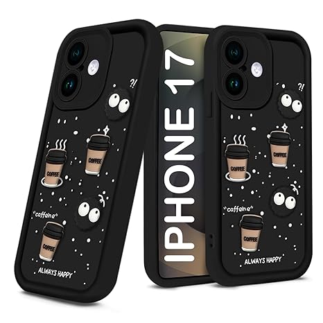 SNP- Back Case Cover Compatible for iPhone 17 | Cute Fun Cartoon 3D Ball Coffee Silicone Case | Body Protection | Camera Protection | Shock Proof (BLACK) - Image 2
