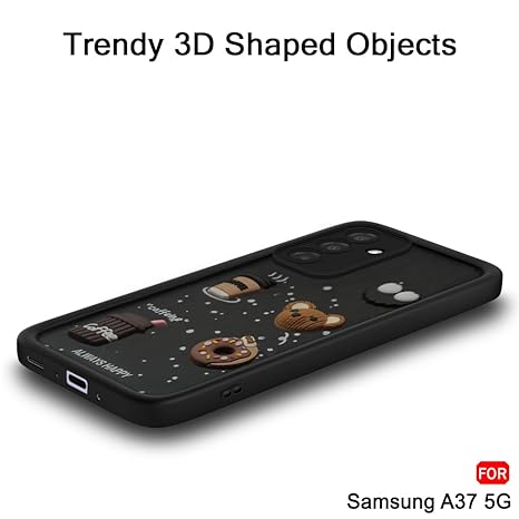 SNP- Back Cover Case for Samsung Galaxy A37 5G | Cute Fun Cartoon 3D Bear Coffee Case | Full Camera Protection | Shockproof Back Cover Case for Samsung Galaxy A37 5G (Silicone, Black) - Image 2