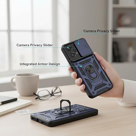 SNP-Back Case for Oneplus Nord CE2 Lite 5G with Camera Slider and Ring Stand, 360 Degree Protection (Blue) - Image 2