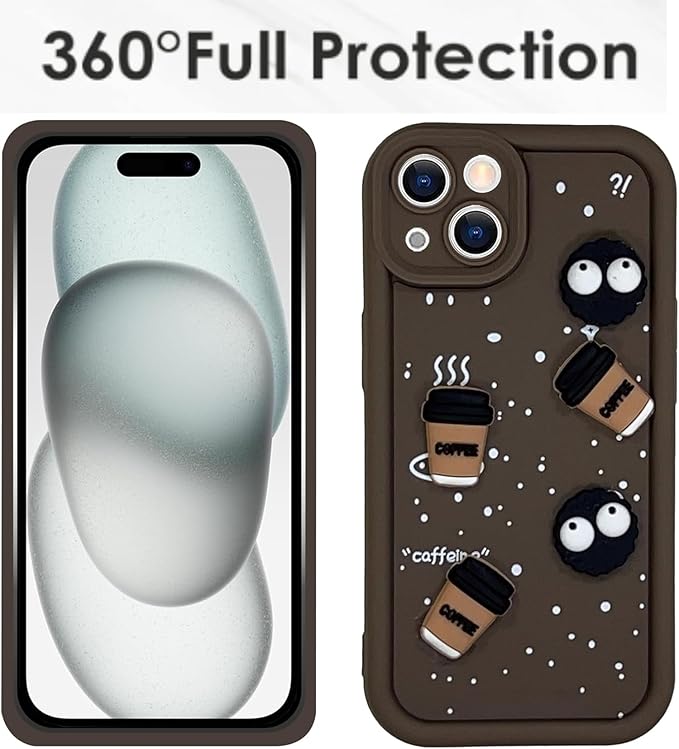 SNP- Back Case Cover Compatible for iPhone 15 | Cute Fun Cartoon 3D Ball Coffee Silicone Case | Body Protection | Camera Protection | Shock Proof (BROWN) - Image 2