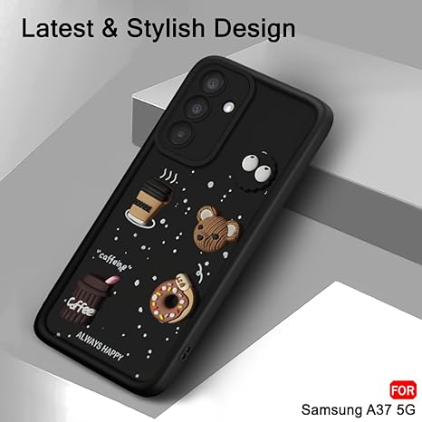 SNP- Back Cover Case for Samsung Galaxy A57 5G | Cute Fun Cartoon 3D Bear Coffee Case | Full Camera Protection | Shockproof Back Cover Case for Samsung Galaxy A37 5G (Silicone, BLACK) - Image 3