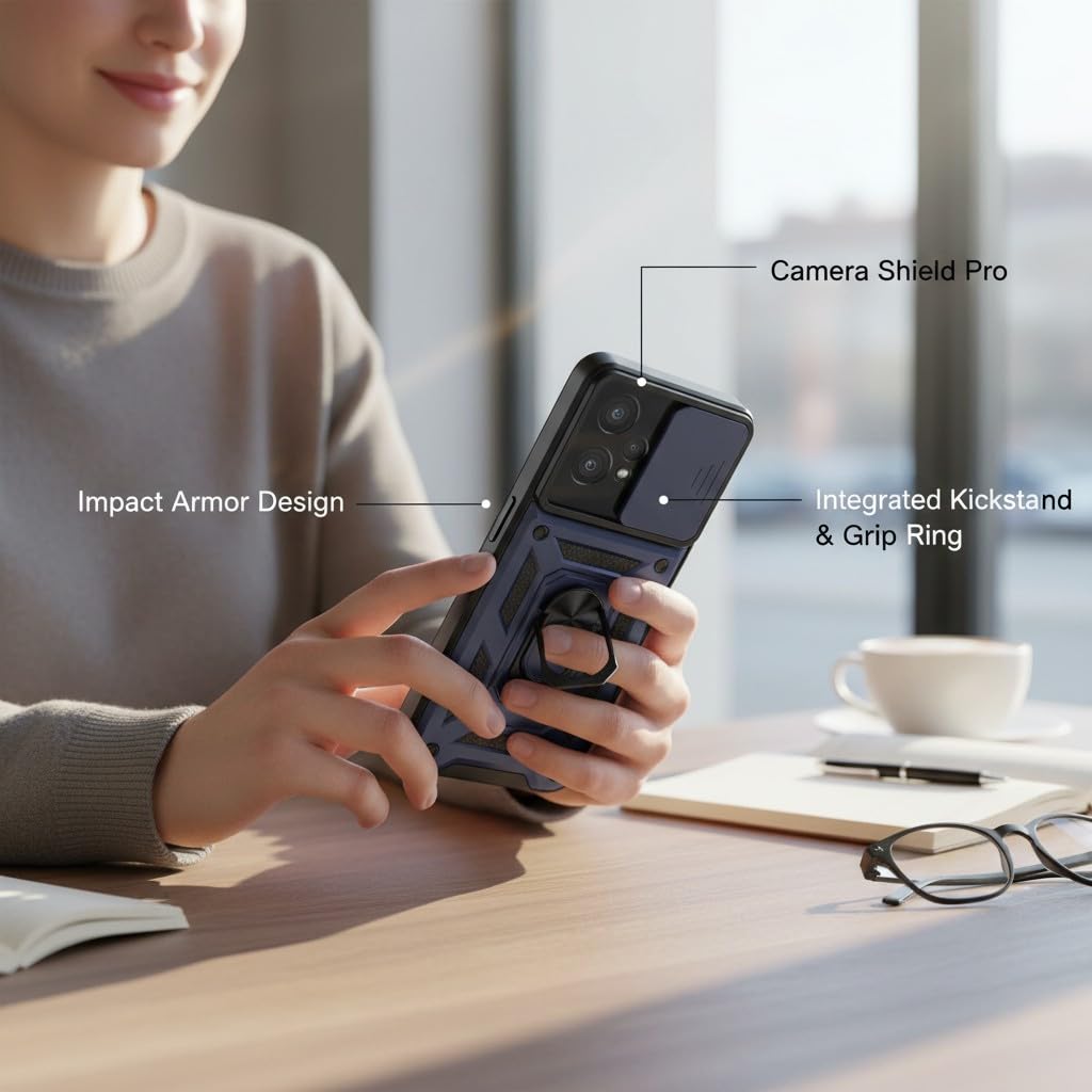 SNP-Back Case for Oneplus Nord CE2 Lite 5G with Camera Slider and Ring Stand, 360 Degree Protection (Blue) - Image 3