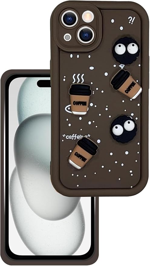 SNP- Back Case Cover Compatible for iPhone 15 | Cute Fun Cartoon 3D Ball Coffee Silicone Case | Body Protection | Camera Protection | Shock Proof (BROWN) - Image 3