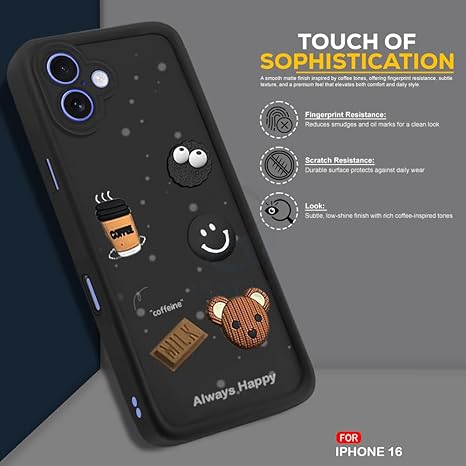 SNP- Back Case Cover Compatible for iPhone 16 | Cute Fun Cartoon 3D Ball Coffee Silicone Case | Body Protection | Camera Protection | Shock Proof (BLACK) - Image 3