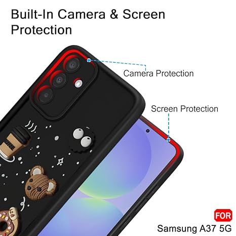 SNP- Back Cover Case for Samsung Galaxy A37 5G | Cute Fun Cartoon 3D Bear Coffee Case | Full Camera Protection | Shockproof Back Cover Case for Samsung Galaxy A37 5G (Silicone, Black) - Image 4