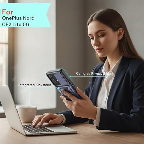 SNP-Back Case for Oneplus Nord CE2 Lite 5G with Camera Slider and Ring Stand, 360 Degree Protection (Blue) - Image 4