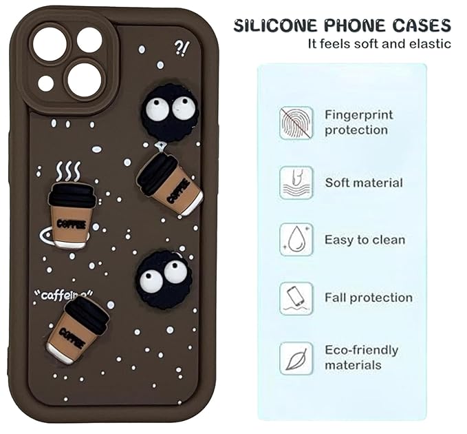 SNP- Back Case Cover Compatible for iPhone 15 | Cute Fun Cartoon 3D Ball Coffee Silicone Case | Body Protection | Camera Protection | Shock Proof (BROWN) - Image 4