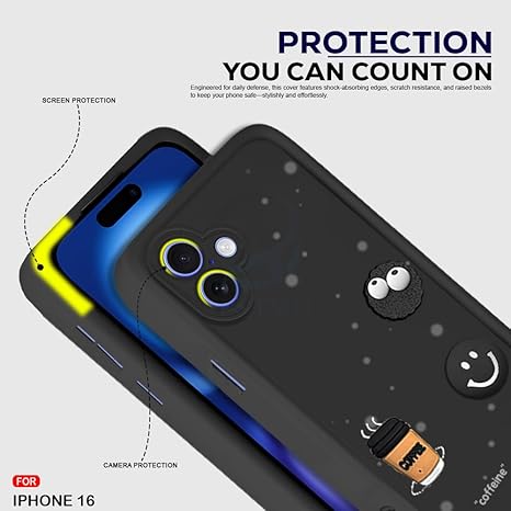 SNP- Back Case Cover Compatible for iPhone 16 | Cute Fun Cartoon 3D Ball Coffee Silicone Case | Body Protection | Camera Protection | Shock Proof (BLACK) - Image 4