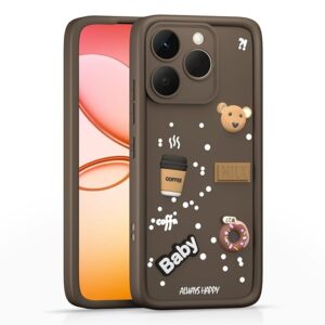 Back Cover for Realme 15T 5G / Realme Narzo 90 5G | 3D Bear Silicone Cute & Fun Coffee Cartoon | Full Body Protection Bumper Case (BROWN)