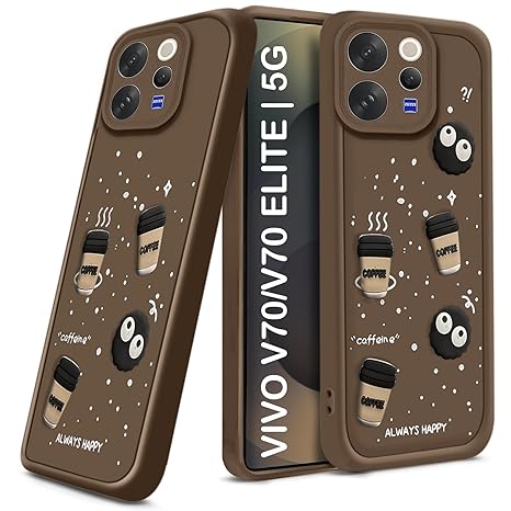 SNP- Coffee Case for Vivo V70 / V70 Elite 5G | Cute 3D Cartoon Ball Design | Soft Silicone Back Cover for Vivo V70 / V70 Elite 5G | Full Body & Camera Protection | BROWN
