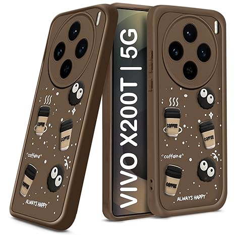 SNP- Silicone Back Cover Case for Vivo X200T 5G | Cute Fun 3D Cartoon, Coffee Design Silicone Case | Camera Protection Bump | Shockproof Back Cover Case for Vivo X200T 5G (Coffe Mug BROWN)