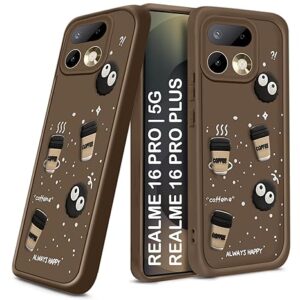 Silicone Back Cover Case for Realme 16 Pro Plus 5G | Cute Fun 3D Cartoon, Coffee Design Silicone Case | Camera Protection Bump | Shockproof Back Cover Case for Realme 16 Pro 5G (Coffe Mug BROWN)
