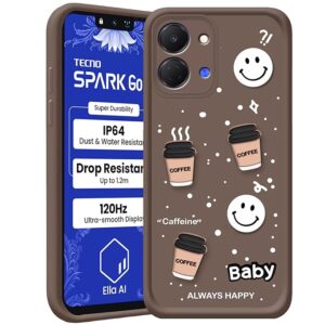 SNP- Back Case Cover Compatible for Tecno Spark GO 3 | Cute Fun Cartoon 3D Ball | Coffee Silicone Case | Camera Protection | Body Protection | Shock Proof | Color BROWN