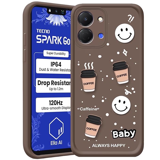 SNP- Back Case Cover Compatible for Tecno Spark GO 3 | Cute Fun Cartoon 3D Ball | Coffee Silicone Case | Camera Protection | Body Protection | Shock Proof | Color BROWN