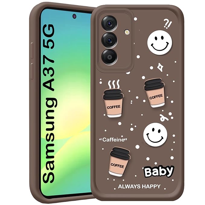 SNP- Back Cover Case for Samsung Galaxy A37 5G | Cute Fun Cartoon 3D Bear Coffee Case | Full Camera Protection | Shockproof Back Cover Case for Samsung Galaxy A37 5G (Silicone, BROWN)