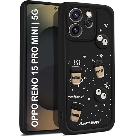 SNP- Coffee Case for Oppo Reno 15 Pro Mini 5G | Cute 3D Cartoon Ball Design | Soft Silicone Back Cover for Oppo Reno 15 Pro Mini 5G | Full Body & Camera Protection | Black