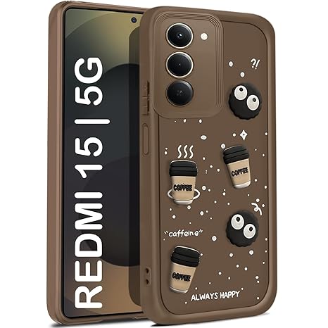 SNP- Back Case Cover Compatible for Mi Redmi 15 5G | Cute Fun Cartoon 3D Ball | Coffee Silicone Case | Camera Protection | Body Protection |Shock Proof | Color BROWN