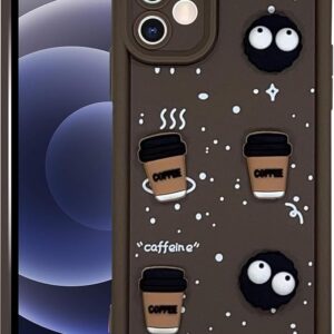 SNP- Back Case Cover Compatible for iPhone 12 | Cute Fun Cartoon 3D Ball Coffee Silicone Case | Body Protection | Camera Protection | Shock Proof (BROWN)