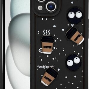 SNP- Back Case Cover Compatible for iPhone 15 | Cute Fun Cartoon 3D Ball Coffee Silicone Case | Body Protection | Camera Protection | Shock Proof (BLACK)