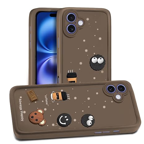 SNP- Back Case Cover Compatible for iPhone 16 | Cute Fun Cartoon 3D Ball Coffee Silicone Case | Body Protection | Camera Protection | Shock Proof (BROWN)