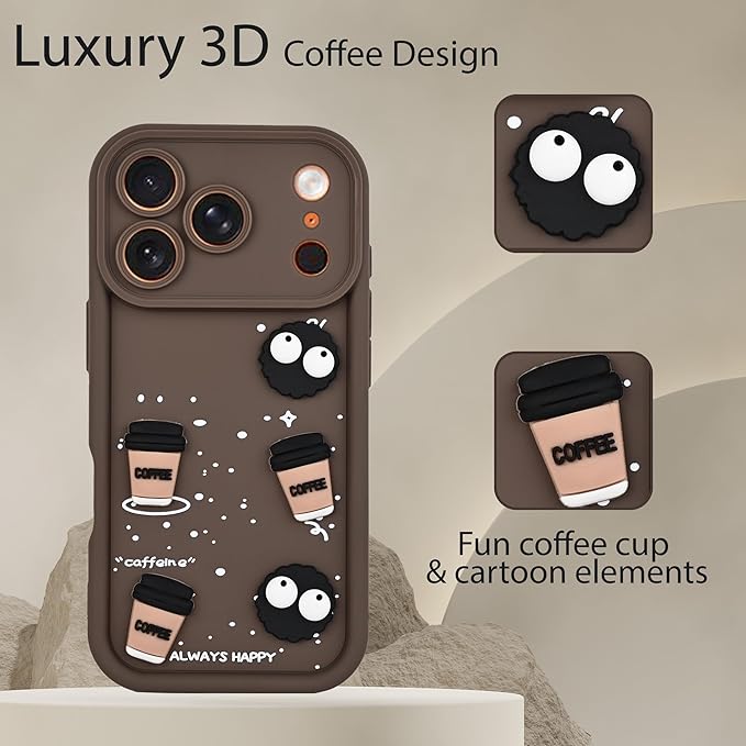 SNP- Back Case Cover Compatible for iPhone 17 PRO | Cute Fun Cartoon 3D Ball Coffee Silicone Case | Body Protection | Camera Protection | Shock Proof (BROWN) - Image 2