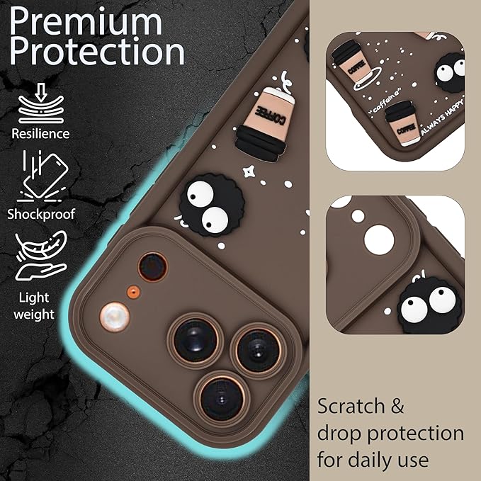 SNP- Back Case Cover Compatible for iPhone 17 PRO | Cute Fun Cartoon 3D Ball Coffee Silicone Case | Body Protection | Camera Protection | Shock Proof (BROWN) - Image 3